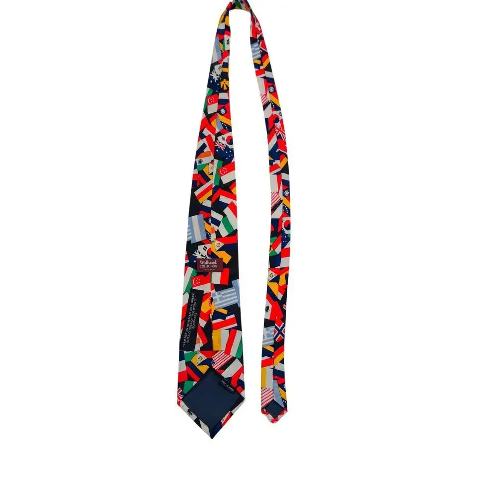 Woolmark Collection 100% Silk Multi-Color International Flag Print Tie